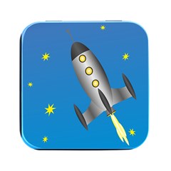 Rocket Spaceship Space Travel Nasa Square Metal Box (black) by Ravend