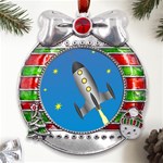 Rocket Spaceship Space Travel Nasa Metal X Mas Ribbon With Red Crystal Round Ornament Front