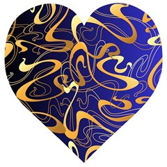 Squiggly Lines Blue Ombre Wooden Puzzle Heart by Ravend