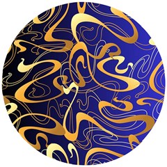 Squiggly Lines Blue Ombre Wooden Puzzle Round by Ravend