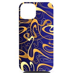 Squiggly Lines Blue Ombre Iphone 14 Black Uv Print Case by Ravend