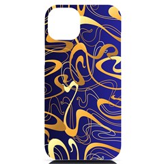 Squiggly Lines Blue Ombre Iphone 14 Plus Black Uv Print Case by Ravend