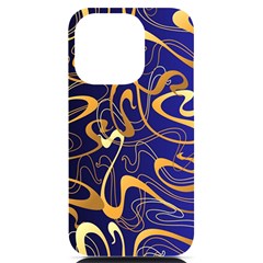 Squiggly Lines Blue Ombre Iphone 14 Pro Black Uv Print Case by Ravend