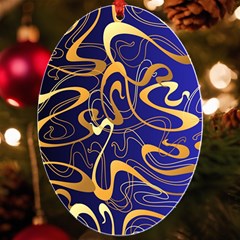 Squiggly Lines Blue Ombre Uv Print Acrylic Ornament Oval by Ravend