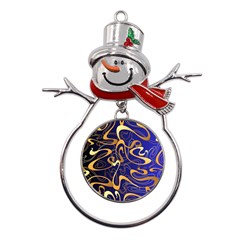 Squiggly Lines Blue Ombre Metal Snowman Ornament by Ravend