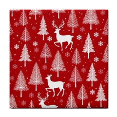 Christmas Tree Deer Pattern Red Tile Coaster