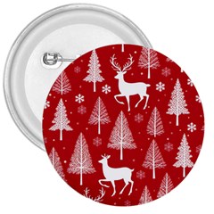 Christmas Tree Deer Pattern Red 3  Buttons