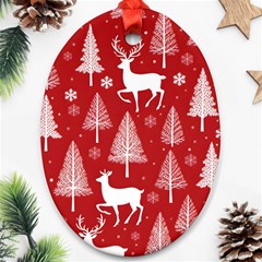 Christmas Tree Deer Pattern Red Ornament (oval)