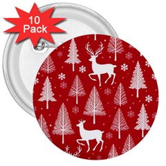 Christmas Tree Deer Pattern Red 3  Buttons (10 pack) 