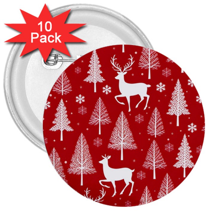 Christmas Tree Deer Pattern Red 3  Buttons (10 pack) 