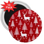 Christmas Tree Deer Pattern Red 3  Magnets (10 pack)  Front