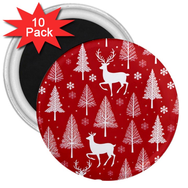 Christmas Tree Deer Pattern Red 3  Magnets (10 pack) 