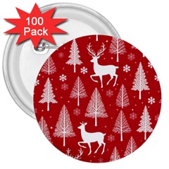 Christmas Tree Deer Pattern Red 3  Buttons (100 pack) 