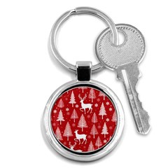 Christmas Tree Deer Pattern Red Key Chain (Round)