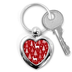 Christmas Tree Deer Pattern Red Key Chain (Heart)