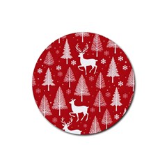 Christmas Tree Deer Pattern Red Rubber Round Coaster (4 pack)