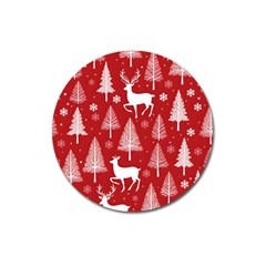 Christmas Tree Deer Pattern Red Magnet 3  (round) by Ravend