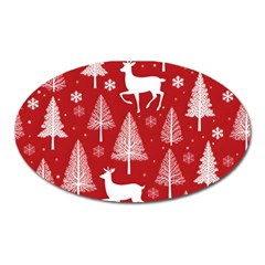 Christmas Tree Deer Pattern Red Oval Magnet