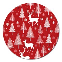 Christmas Tree Deer Pattern Red Magnet 5  (round) by Ravend