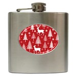 Christmas Tree Deer Pattern Red Hip Flask (6 oz) Front