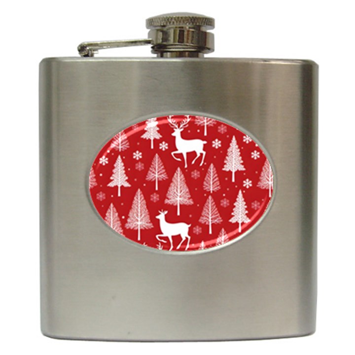 Christmas Tree Deer Pattern Red Hip Flask (6 oz)