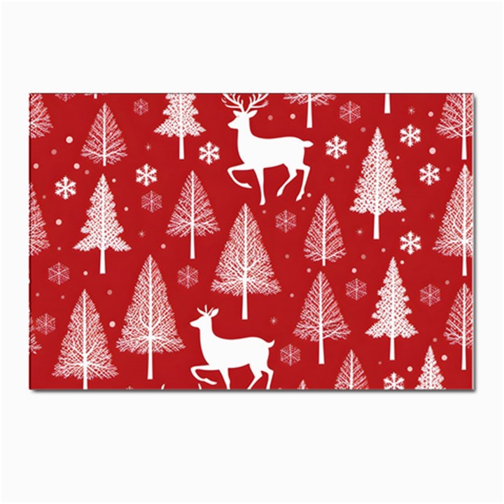 Christmas Tree Deer Pattern Red Postcards 5  x 7  (Pkg of 10)