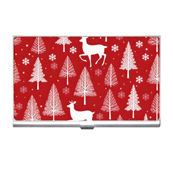 Christmas Tree Deer Pattern Red Business Card Holder