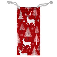 Christmas Tree Deer Pattern Red Jewelry Bag