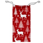 Christmas Tree Deer Pattern Red Jewelry Bag Front