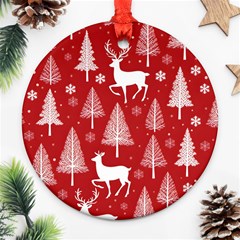 Christmas Tree Deer Pattern Red Round Ornament (Two Sides)