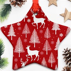 Christmas Tree Deer Pattern Red Star Ornament (Two Sides)