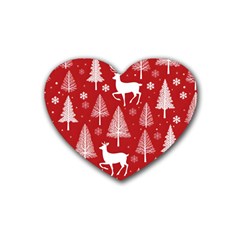 Christmas Tree Deer Pattern Red Rubber Coaster (Heart)