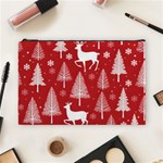 Christmas Tree Deer Pattern Red Cosmetic Bag (Large) Front