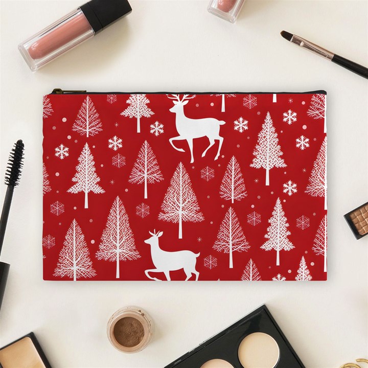 Christmas Tree Deer Pattern Red Cosmetic Bag (Large)