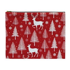 Christmas Tree Deer Pattern Red Cosmetic Bag (xl)