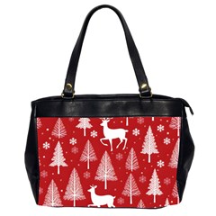 Christmas Tree Deer Pattern Red Oversize Office Handbag (2 Sides)