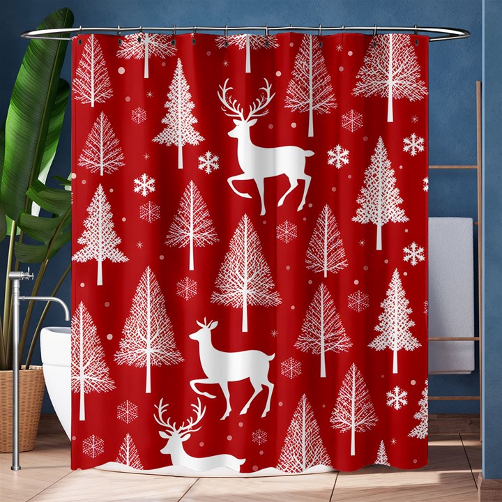 Christmas Tree Deer Pattern Red Shower Curtain 60  x 72  (Medium) 