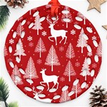 Christmas Tree Deer Pattern Red Ornament (Round Filigree) Front