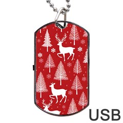 Christmas Tree Deer Pattern Red Dog Tag Usb Flash (two Sides) by Ravend