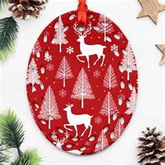 Christmas Tree Deer Pattern Red Ornament (Oval Filigree)