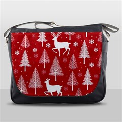 Christmas Tree Deer Pattern Red Messenger Bag by Ravend