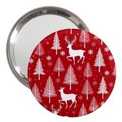 Christmas Tree Deer Pattern Red 3  Handbag Mirrors by Ravend