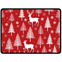 Christmas Tree Deer Pattern Red Two Sides Fleece Blanket (Large)