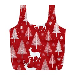 Christmas Tree Deer Pattern Red Full Print Recycle Bag (l) by Ravend