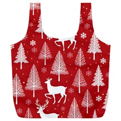 Christmas Tree Deer Pattern Red Full Print Recycle Bag (xl) by Ravend