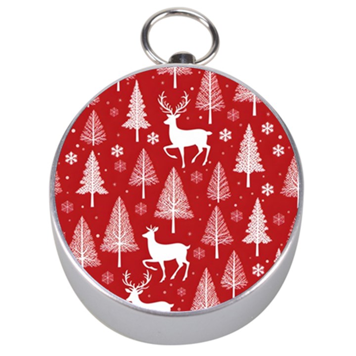 Christmas Tree Deer Pattern Red Silver Compasses