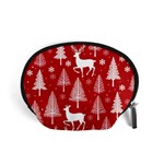 Christmas Tree Deer Pattern Red Accessory Pouch (Small) Front