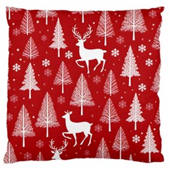 Christmas Tree Deer Pattern Red Standard Premium Plush Fleece Cushion Case (One Side)