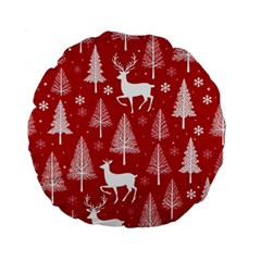 Christmas Tree Deer Pattern Red Standard 15  Premium Flano Round Cushions