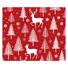 Christmas Tree Deer Pattern Red Two Sides Premium Plush Fleece Blanket (Small)